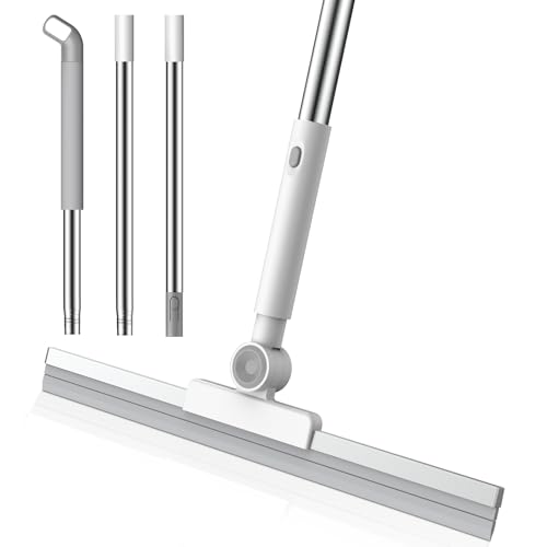 nacena Floor Squeegee 52-in Adjustable Long Handle Squeegee for Floor Water Removal 180 Rotatable Head Squeegee Broom for Cleaning Window Shower Glass Tile Garage Concrete Pet Hairs Grey&White