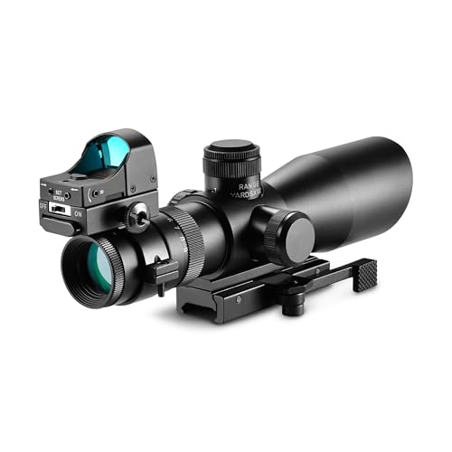 AOMEKIE Rifle Scope 3-9x42 Combo Red & Green Illuminated with Holographic Mini Red Dot Sight