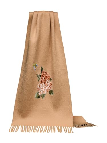 Écharpe en cachemire brodée main de luxe couleur camel unique
