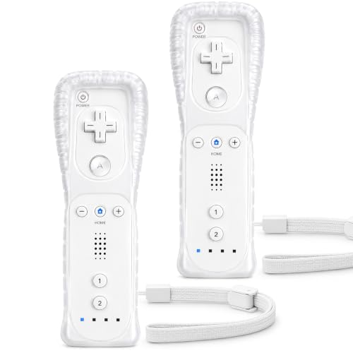 Image of NSTNEFD Remote Controller for Wii & Wii U | Remote with Silicone Case and Wrist Strap (2 Pack, White)