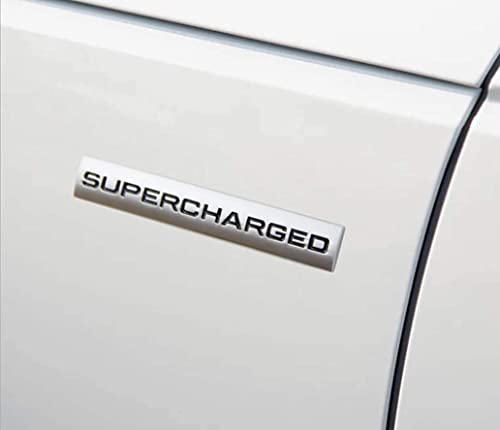 Image of 2Pcs 3D Raised Supercharged Logo Car Emblem Premium Auto Badge Rear Trunk Sticker Side Decal (Silver Black)