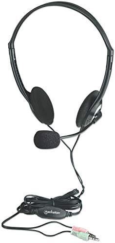 Manhattan 3.5mm Stereo Headset with Mic - with Microphone, Volume Control, 3.5 mm Stereo Plugs, 6.5ft Cable - for Desktop, Laptop, Computers - 3 Year Warranty - 164429