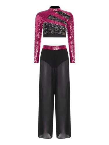 Haut court strass et pantalon de danse contemporaine rose vif costume moderne lyrique