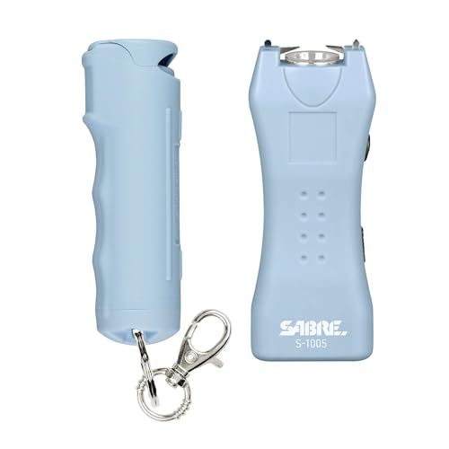 Image of SABRE Pepper Spray & 2‑in‑1 Stun Gun with Flashlight Self Defense Kit - Fast Flip Top 10‑Second Safety Spray with Finger Grip & Keychain - Rechargeable Stun Gun, 1.60 C Charge, 120‑Lumen LED Light