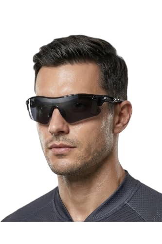 Image of Sports Sunglasses for Men & Women | UV400 Protective Shield Lens | Lightweight Cycling, Running, Driving, Cricket, Fishing & Outdoor Wraparound Sunglasses