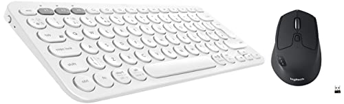 Image of Logitech M720 Triathlon Multi-Device Wireless Mouse, Bluetooth, USB Unifying Receiver, 1000 DPI - Graphite Black & K380 Wireless Multi-Device Bluetooth Keyboard for Windows, Apple iOS(Off White)