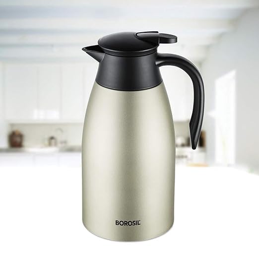 Image of Oyster- Stainless Steel 2 L Teapot with Handle | Double Wall Vacuum Insulated Thermosteel Carafe | BPA Free Jug for Tea /Coffee & Juice 24 Hours Hot & Cold [Silver]