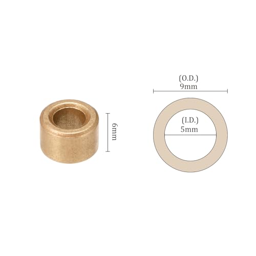 Kozelo 6 Stück Gleitlager - [5mm Bohrungsdurchmesser x 9mm Außendurchmesser x 6mm Länge] Sinterbronzebuchse für industrielle Geräte, selbstschmierend, goldfarben