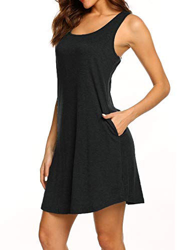LuckyMore Loose Sundresses for Women Casual Beach Pockets Scoop Neck Racerback Tank Dress Black S