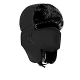 TZ Promise Unisex Winter Trapper Russian Hats with Face Mask Earflaps Faux Fur Outdoor (US, Alpha, One Size, Black)