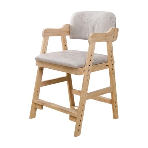 LPYROSE 子供用 学習ハイチェア 高さ調節可能 足置き付き 頑丈デザイン デスクチェア キッズチェア 小学生向け 天然木風 (ライトグレー)