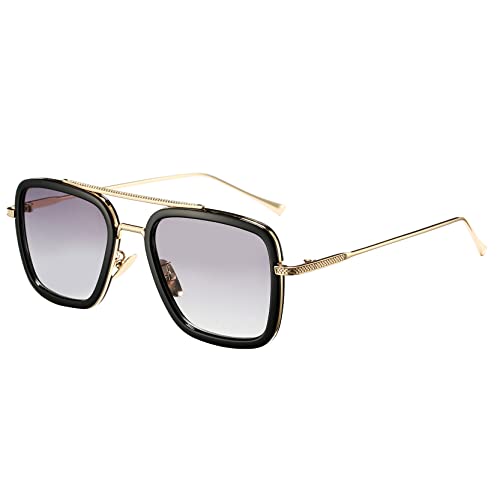 SUNGVG Tony Stark Sunglasses for Men Women Square Metal Frame - Iron Man and Spider-Man Vintage Sun Glasses (Gold/Black/Gradient Grey) SUNGVG Tony Stark Sunglasses for Men Women Square Metal Frame - Iron Man and Spider-Man Vintage Sun Glasses (Gold/Black/Gradient Grey)