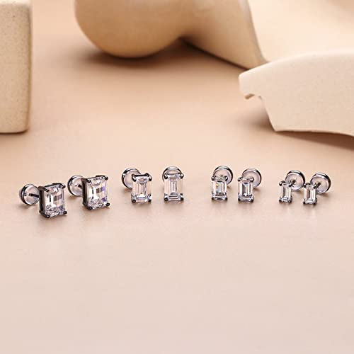Sterling Silver Stud Earrings For Women, S925 Sterling Silver Stud Earrings Emerald Cut Cubic Zirconia Stud Earrings Hypoallergenic Black Stud Earrings For Women Girls Men #TOP6