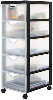 Iris Ohyama, Storage tower, Plastic organizer, 4 drawers of 4 L, Ergonomic handles, Wheels, A4 format, Office, Bedroom, Living room, Bathroom - DDDC-004 - Black