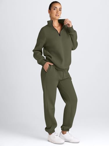 Image of AUTOMET Women's Sweatsuits 2 Piece Outfits Lounge Sets | Cozy Airport Outfits,Casual Sweat Sets for Fall and Winter,Half Zip Pullover and Baggy Sweatpants with Pockets