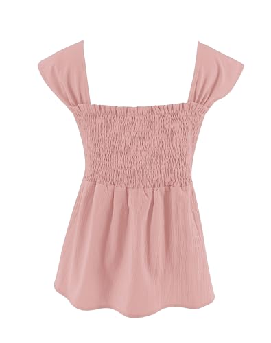 Image of Bingerlily Girls Summer Casual Tops Square Neck T Shirts Cute Smocked Top Tees
