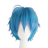 UUYYEO Short Anime Wig Layered Synthetic Wig Cosplay Party Wig Fluffy Boy Hair Wig Halloween Costume Wig Fancy Dress Wig Carnival Night Club Wig for Women Men Light Blue