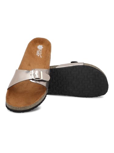 Image of LYDC London Women's Gunmetal L Grain Metallic Flat Sandals | Party Flats