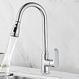 Küchenspülenarmatur mit ausziehbarer Brause, Mischbatterie für Kalt- und Warmwasser, 3-Modi-Brause, Küchenarmaturen für Spüle mit 360° schwenkbarem Auslauf, Einhebel-Küchenspülenarmatur, Chrom B (Ch