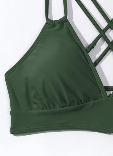 Image of Fanuerg Women's Sexy V Neck Bikini Sets Hollow Out Two Piece Swimsuits Cutout Mid Waist Bathing Suit
