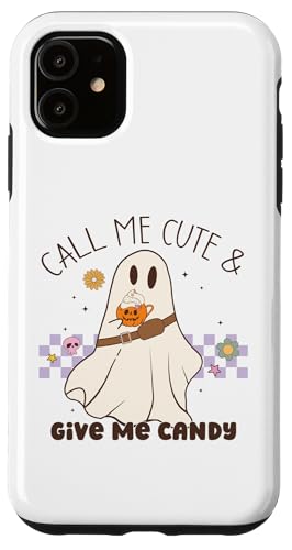 Carcasa para iPhone 11 Café con leche Groovy Ghost Pumpkin Retro Call Me Cute Give Me Candy