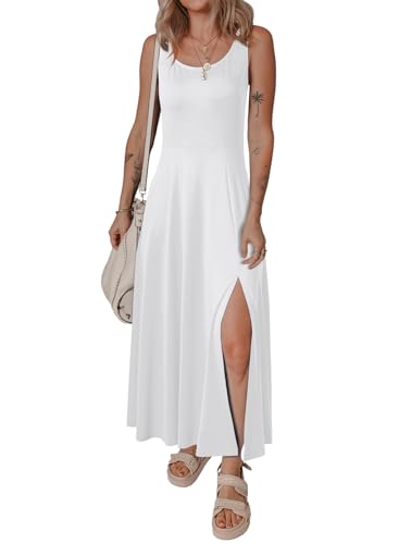 Acelitt Summer Dresses for Women 2025 Casual Crew Neck Sleeveless Sundresses Beach Vacation Clothes with Pockets White Large - Image 4
