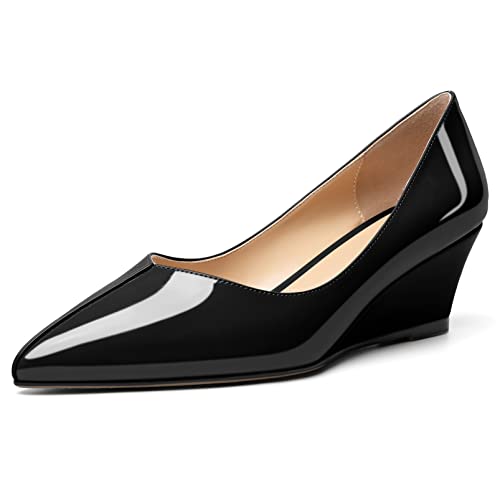 Zamikoo Women's Low Heel Wedge Pumps Shoes 2 Inches Pointed Toe Slip On Heeled Wedge Shoes for Dress Working Evening
