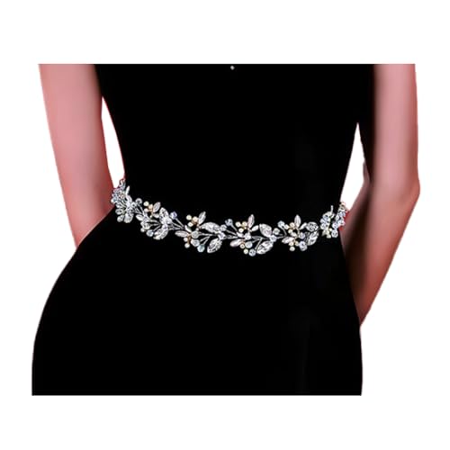 MaxxCloud Floral Alloy Rhinestone Bridal Belt-Waist Chain Sash for Wedding Dresses&Evening Gowns,Floral Bridal Accessory