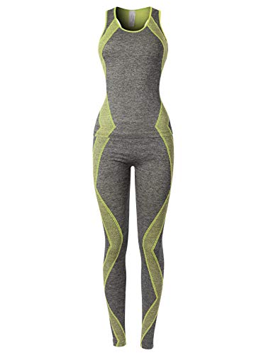 MixMatchy Women's Sports Gym Yoga Workout Activewear Sets Top & Leggings Set Grey/Lime