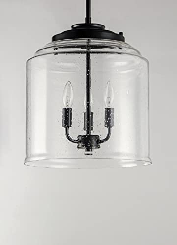 Maxim 12273Cdbk Acadia Three Candelabra Light Seedy Glass Bell Foyer Pendant I 180 Watts I Black Finish I Steel Frame I Modern Contemporary Light Fixture I #TOP3