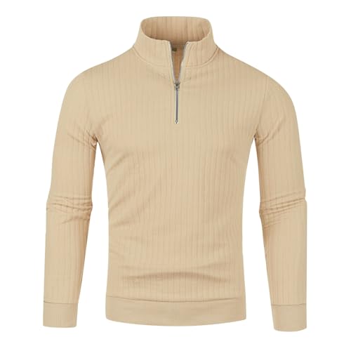 Men's Quarter Zip Pullover Sweater Knitted Long Sleeve Stand Collar Sweater Striped Textured Knitwear4