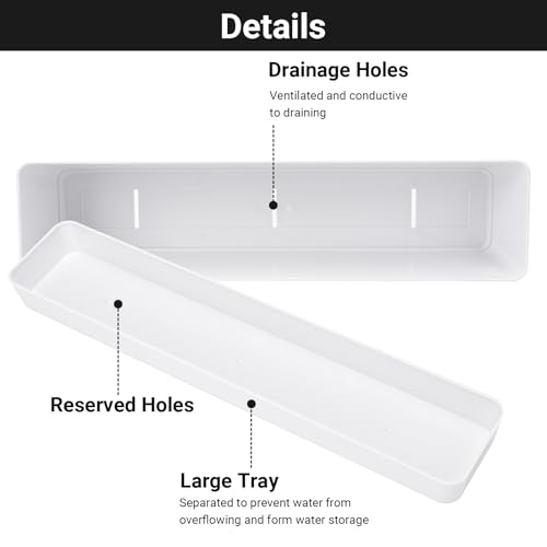 Image of GREANER 12x3.8 Inch Herb Planters, 6 Pack White Rectangle Window Boxes with Tray, Indoor Succulent Cactus Mint Plastic Pot with Saucer for Windowsill, Balcony, Office, Outdoor Garden