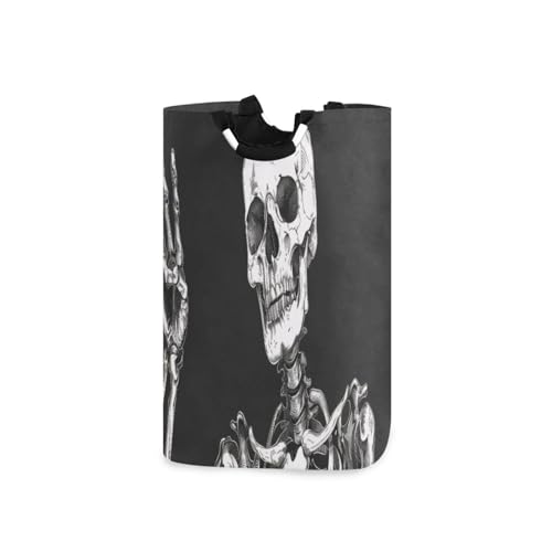 Jihqo Laundry Hamper Basket Funny Skeleton Gesture Collapsible Nursery Storage Bin Waterproof Clothing Baskets for Home Bedroom Bathroom Washing Room