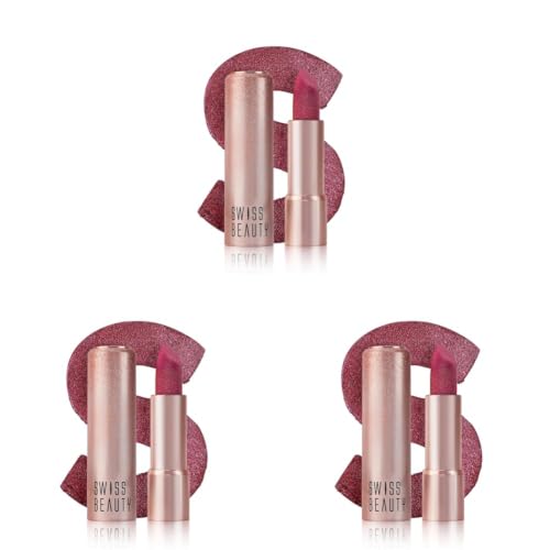 Image of Swiss Beauty More Than Glitter Lipstick | Glittery Finish | Nourishing | With Vitamin C | One Swipe Smooth Glide | Shade- 4 Glitter Rose, 3gm (Pack of 3)