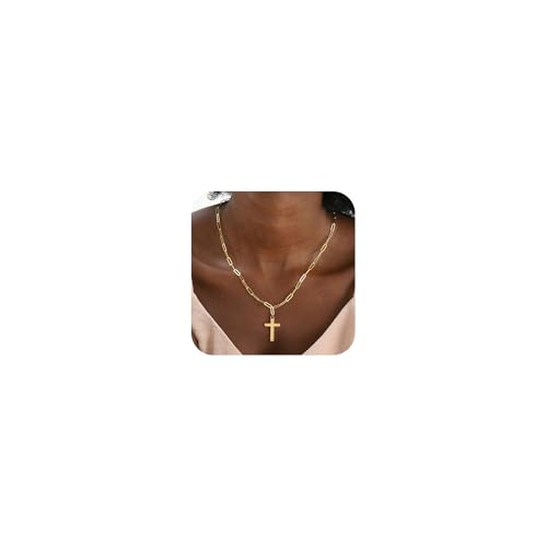 MONOZO Cross Necklace Gifts for Women Trendy - Dainty Gold Necklace Simple Gold Cross Necklaces for Women Trendy 14K Gold Plated Gold Cross Necklace Gold Jewelry Gifts for Women