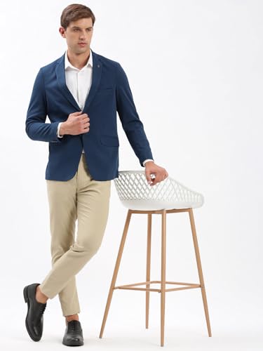 Image of SHOWOFFFF Men Solid Single Breasted Casual Blazer | Notched Lapel Full Sleeves Cotton Blazer for Mens | Slim Fit Regular Length Blazer for Men's