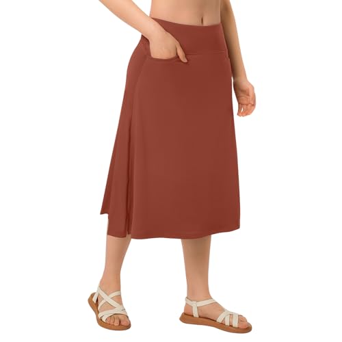 ANIVIVO Women's 28" Long Skorts Skirts Midi Length Skirt Modest Active Travel Skorts with 3 Pockets(Caramel,M)