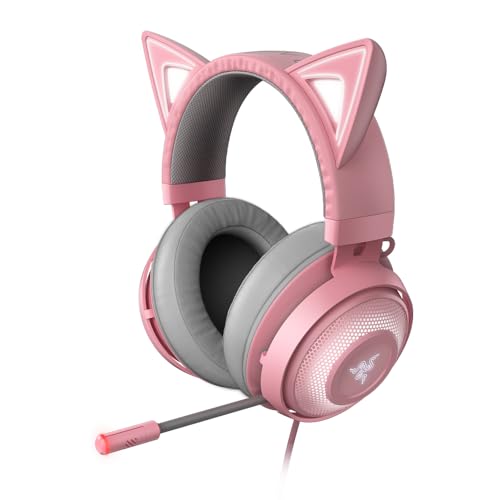 Image of Razer Kraken Kitty RGB USB Gaming Headset: THX 7.1 Spatial Surround Sound - Chroma RGB Lighting - Retractable Active Noise Cancelling Mic - Lightweight Aluminum Frame -Quartz Pink-RZ04-02980200-R3M1