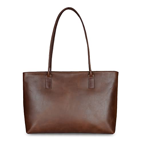 CestAntiQ, Mother~'s Day Gifts Women Genuine Leather Laptop Tote Office Shoulder Handbag Vintage Briefcase 15 inch Computer Work Purse, Brown