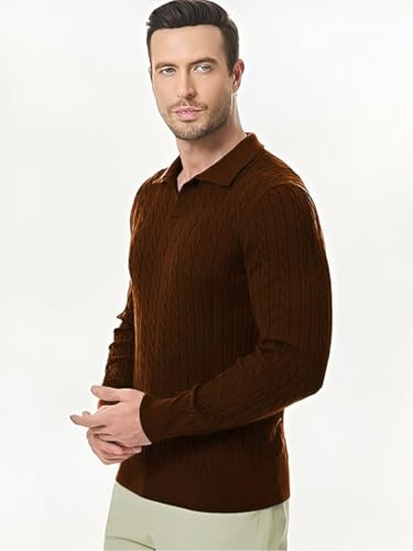 Image of TYSORT Men's Cotton Full Sleeve Collar Polo Sweater for Men, Cable Knitted Sweaters for Men