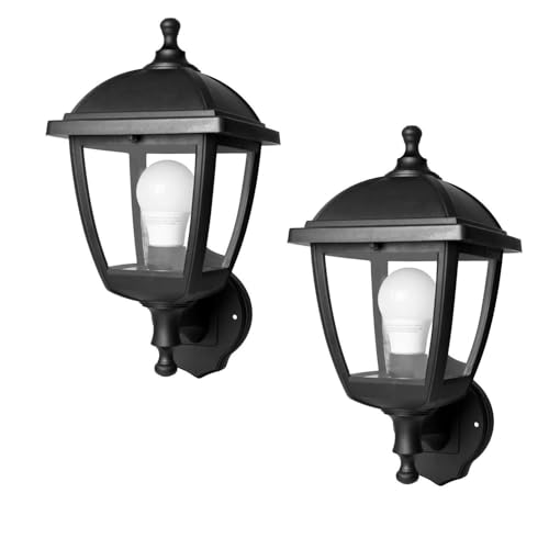 SPECILITE Outdoor Wall Light, 2700K 800LM LED Security Black Lantern Fixtures Lamp Lighting for Front or Back Entryway, Porch, Garage, Deck, or Balcony (2 Pack)