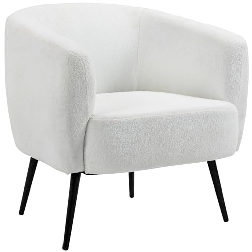 HOMCOM Fauteuil de Salon, Fauteuil Design Arrondi, avec accoudoirs, Pieds en métal Noir, pour Chambre, Salon, 72 x 73 x 73 cm, Blanc