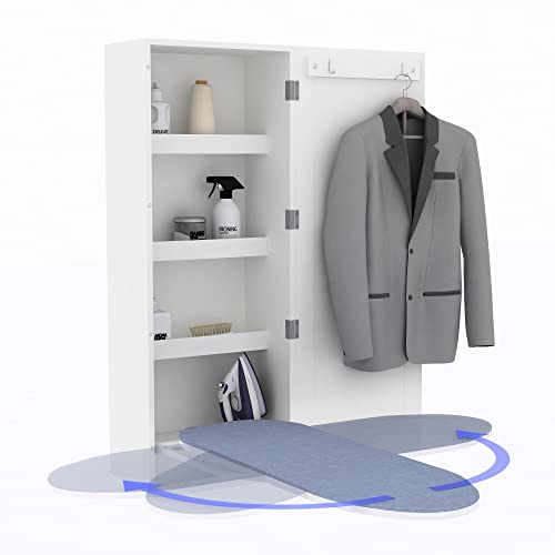 Organizedlife Wall Mount Ironing Board Cabinet,Built in Swivel Ironing Board Foldable with Storage,Wall Hanging with Mirror,White