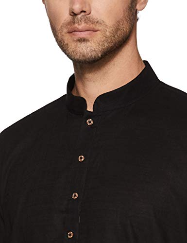 Ethnix Men's Indian Mandarin Collar Pure Cotton Textured Kurta Tunic Pajama Set; Black; LG3