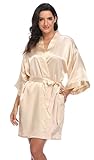 caringgarden Women's Satin Robe Short Kimono Bride Bridesmaid Bathrobe Silky Wedding Dressing Gown Soft Sleepwear