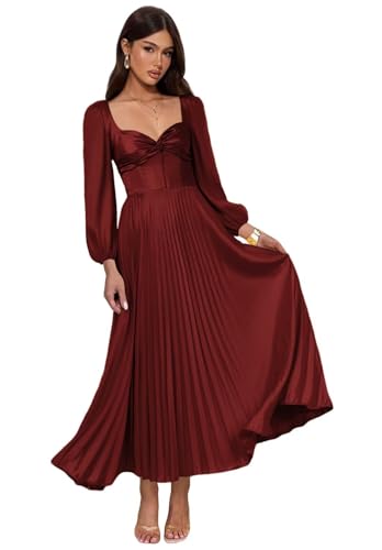 Satin Pleated Bridesmaid Dresses with Long Sleeves Backless Corset Maxi Formal Dress Hi073