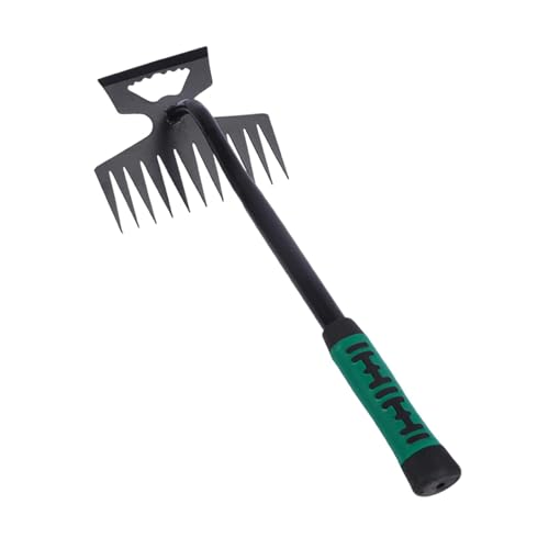 TTETTZ Escardillo Manual Removedor de con Mango Ergonómico Dientes Rastrillo Jardinería de Acero al Carbono Eficiente para Remover Tierra, Mango Curvo