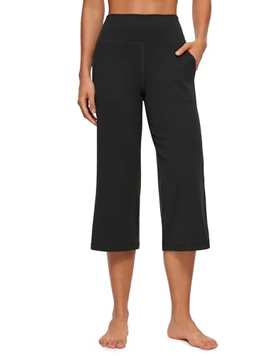 CRZ YOGA Womens Butterluxe High Waist Wide Leg Pants with Pockets 21.5 Inches - Buttery Soft Lounge Gym Workout Yoga Capris Black Small
