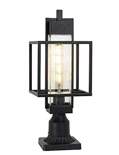 Modern Outdoor Post Light Exterior Post Lantern with 3-Inch Pier Mount Base, 20"H Outside Lamp Post with Bubble Glass Shade Black Finish, Outdoor Lamp Post for House,Garden,Entryway