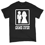 Game Over Funny T-Shirt Wedding Marriage Groom Bride Humor Men's Novelty Shirt Black Medium
